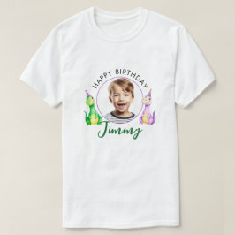 水彩カラフルTrexキッズフォト誕生日 Tシャツ