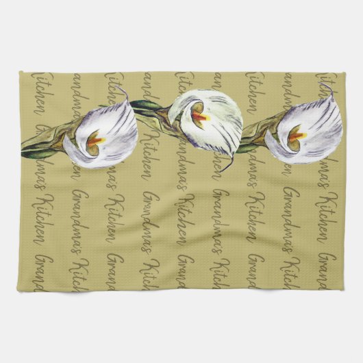 水彩カラリリーカスタム文字模様 キッチンタオル (横)