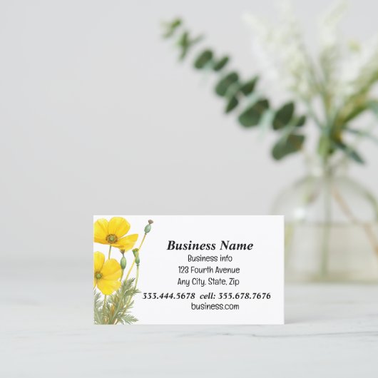 水彩カリフォルニアポピーガーデン州花 名刺 (スタンド正面)
