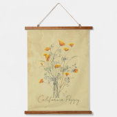 水彩カリフォルニアポピーフラワーフローラアーつるト 吊り下げ型タペストリー (正面)