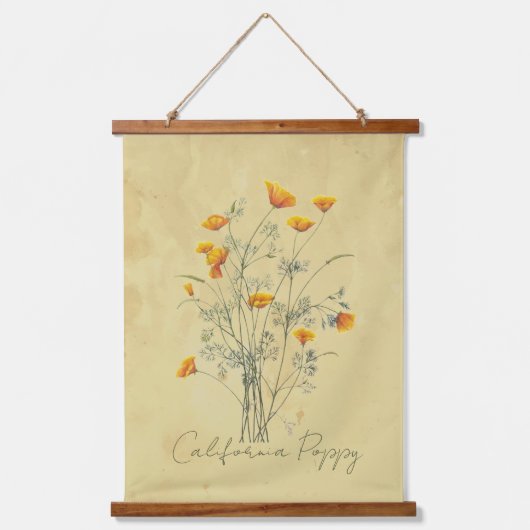 水彩カリフォルニアポピーフラワーフローラアーつるト 吊り下げ型タペストリー (正面)
