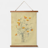 水彩カリフォルニアポピーフラワーフローラアート 吊り下げ型タペストリー (正面)