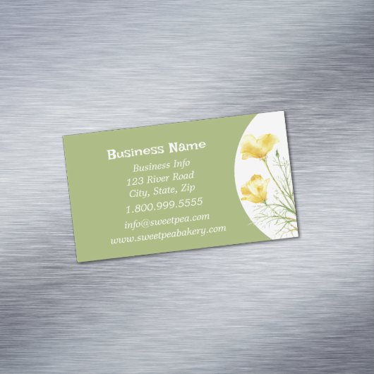 水彩カリフォルニアポピーワイルドフラワーフローラアート マグネット名刺 (インサイチュ)