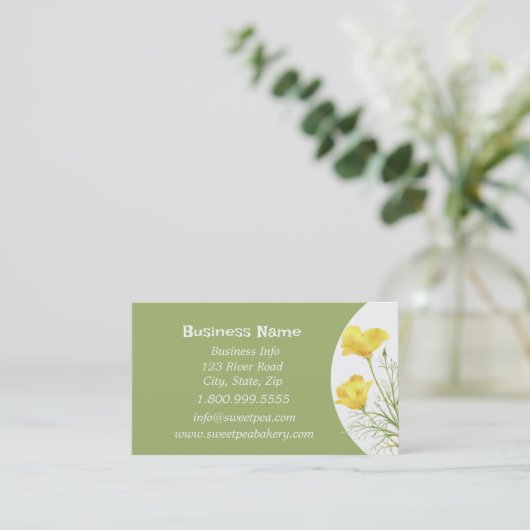 水彩カリフォルニアポピーワイルドフラワーフローラアート 名刺 (スタンド正面)