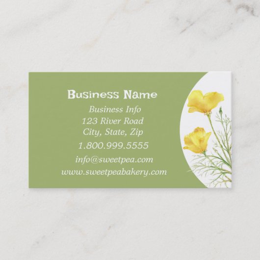 水彩カリフォルニアポピーワイルドフラワーフローラアート 名刺 (正面)