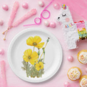 水彩カリフォルニアポピー黄色の花 ペーパープレート (パーティー)