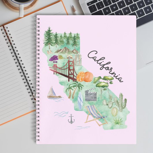 水彩カリフォルニア州アートマップトラベルジャーナル ノートブック
