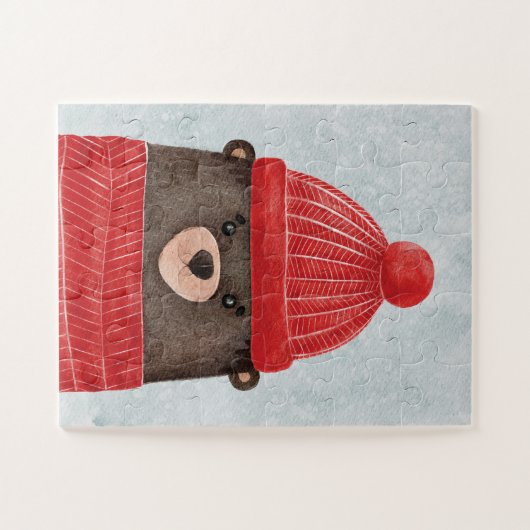 水彩カワイグマ。クリスマス森林動物 ジグソーパズル (横)