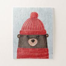 水彩カワイグマ。クリスマス森林動物