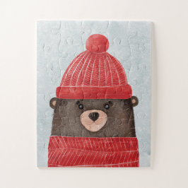 水彩カワイグマ。クリスマス森林動物 ジグソーパズル