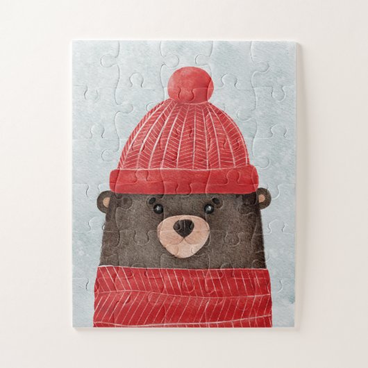 水彩カワイグマ。クリスマス森林動物 ジグソーパズル (縦)