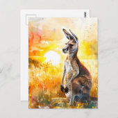 水彩カンガルーアットサンセット ポストカード (正面/裏面)