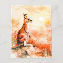 水彩カンガルーアットサンセット ポストカード