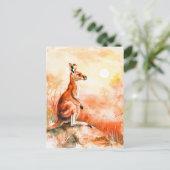 水彩カンガルーアットサンセット ポストカード (スタンド正面)