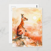 水彩カンガルーアットサンセット ポストカード (正面/裏面)