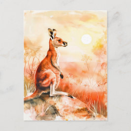 水彩カンガルーアットサンセット ポストカード