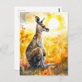 水彩カンガルーアットサンセット ポストカード (正面/裏面)