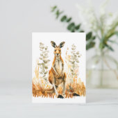 水彩カンガルーin牧草地 ポストカード (スタンド正面)