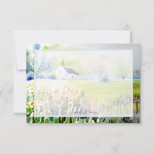 水彩カントリーガーデンパーソナライズされた教会 ノートカード (正面)