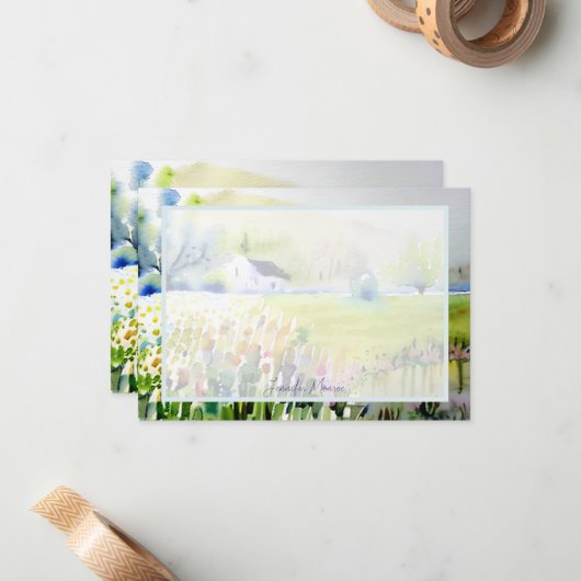 水彩カントリーガーデンパーソナライズされた教会 ノートカード (正面/裏面インサイチュ)