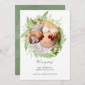 水彩カントリーグリーン写真妊娠 案内状 (正面/裏面)