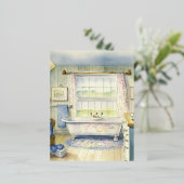 水彩カントリーバスルームの背景 箔シーズンポストカード (立ち正面)