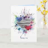 水彩カードにギフトを入れた雪だるま カード (黄色い花)