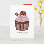 水彩カードに入れたかわいいイチゴのカップケーキ カード (黄色い花)