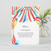 水彩カーニバルサーカス1st誕生日招待状 招待状 (スタンド正面)