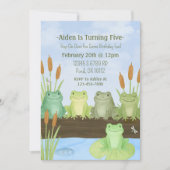 水彩ガエルとヒキガエルの池の誕生日招待状 招待状 (正面)