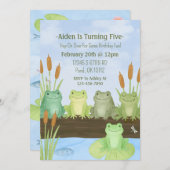 水彩ガエルとヒキガエルの池の誕生日招待状 招待状 (正面/裏面)