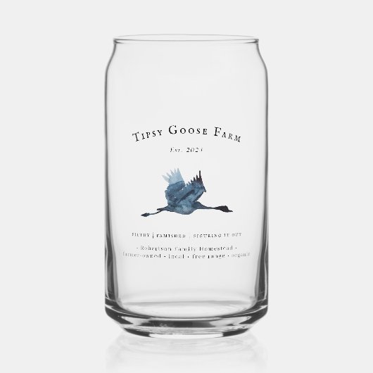 水彩ガチョウのロゴ |ファームのフレッシュ ガラス缶 (正面)
