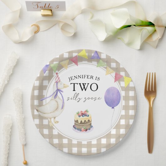 水彩ガチョウの2歳の誕生日 ペーパープレート (ウェディング)