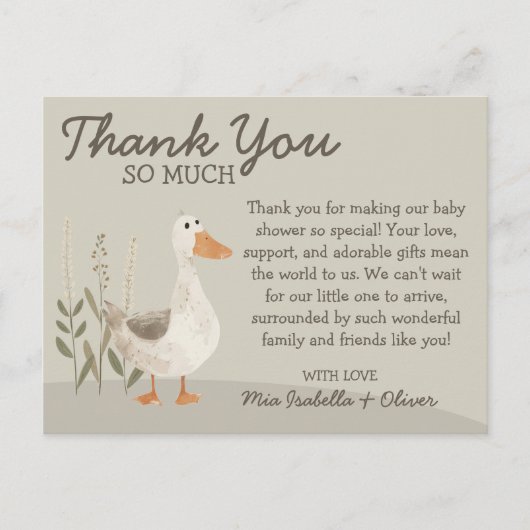 水彩ガチョウ赤ちゃんシャワーありがとうはがき ポストカード (正面)