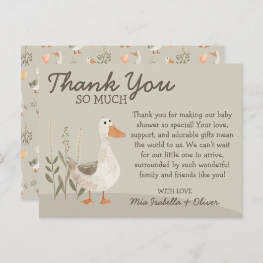 水彩ガチョウ赤ちゃんシャワーサンキューカード ポストカード (正面/裏面)