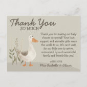 水彩ガチョウ赤ちゃんシャワーサンキューカード ポストカード (正面)