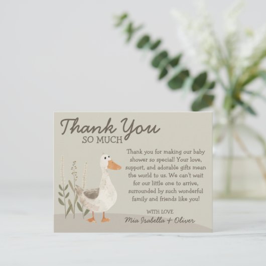 水彩ガチョウ赤ちゃんシャワーサンキューカード ポストカード (スタンド正面)