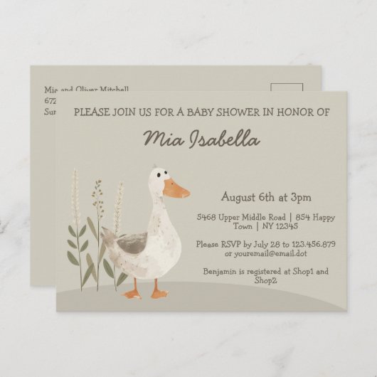 水彩ガチョウ赤ちゃんシャワー侵入葉書 ポストカード (正面/裏面)