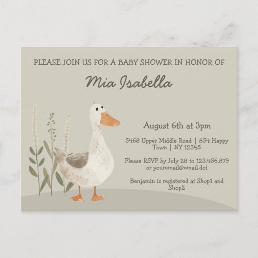 水彩ガチョウ赤ちゃんシャワー侵入葉書 ポストカード (正面)