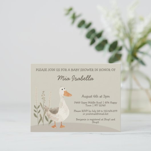 水彩ガチョウ赤ちゃんシャワー侵入葉書 ポストカード (スタンド正面)