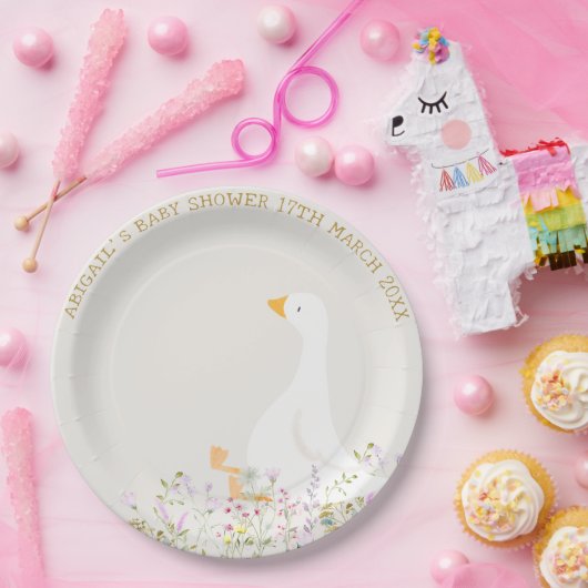 水彩ガチョウ野草ベビーシャワー ペーパープレート (パーティー)