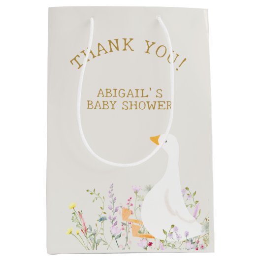 水彩ガチョウ鴨の野草赤ちゃんシャワー ミディアムペーパーバッグ (正面)