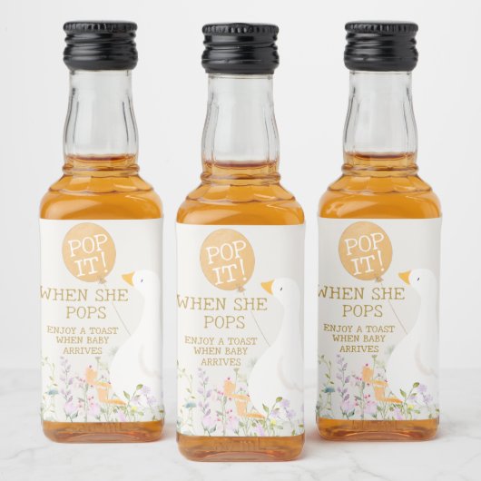 水彩ガチョウ鴨の野草赤ちゃんシャワー リキュールボトルラベル (ボトル)