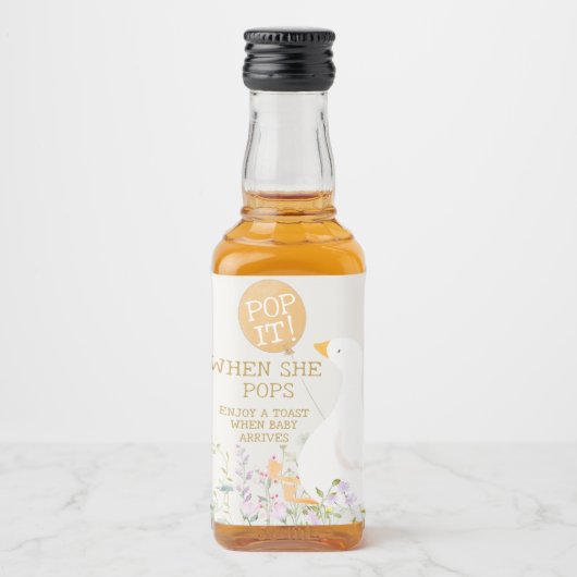 水彩ガチョウ鴨の野草赤ちゃんシャワー リキュールボトルラベル (正面)