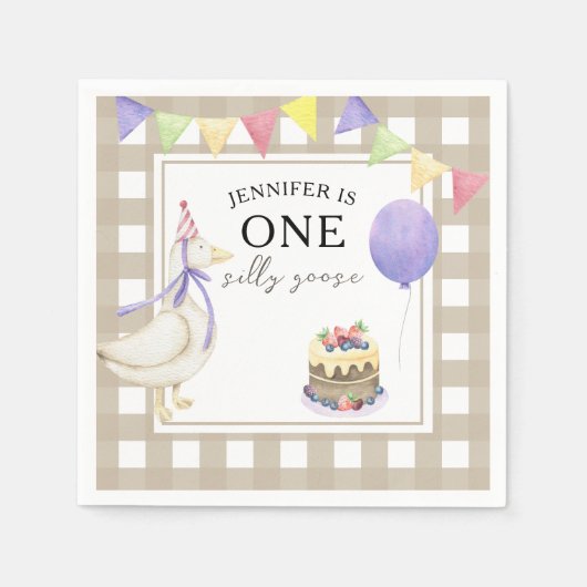 水彩ガチョウ1歳の誕生日 スタンダードカクテルナプキン (正面)