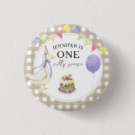 水彩ガチョウ1歳の誕生日 缶バッジ