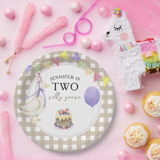 水彩ガチョウ2回目の誕生日 ペーパープレート (パーティー)