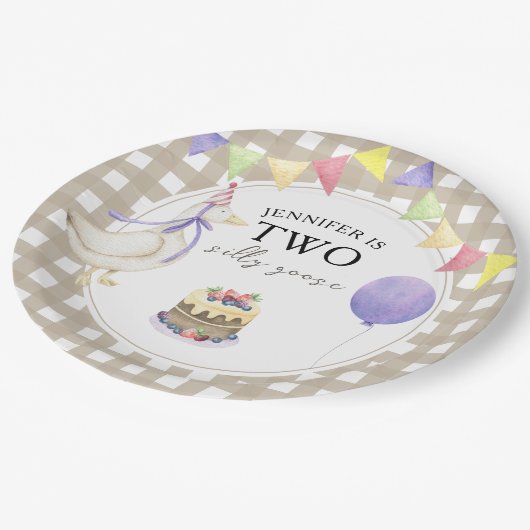 水彩ガチョウ2回目の誕生日 ペーパープレート (アングル)