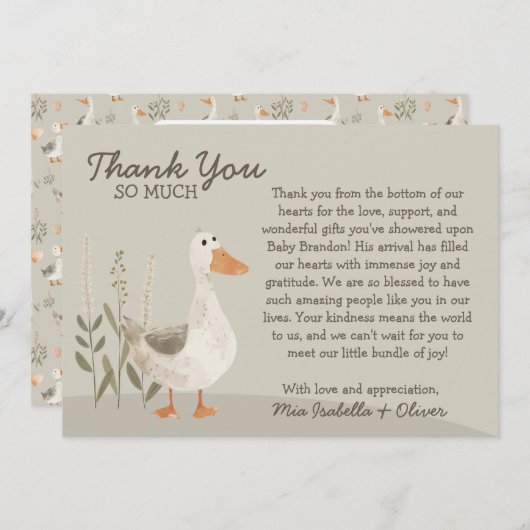 水彩ガチョウ – ベビーシャワーサンキューカード サンキューカード (正面/裏面)