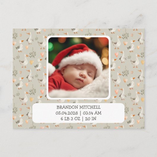 水彩ガチョウ – ベビーシャワーサンキューカード ポストカード (裏面)